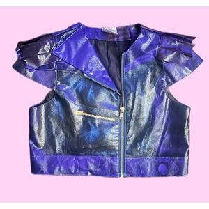 Disney Descendants Mal Purple Faux Leather Moto Vest Kids Size 7/8 Heart Graphic
